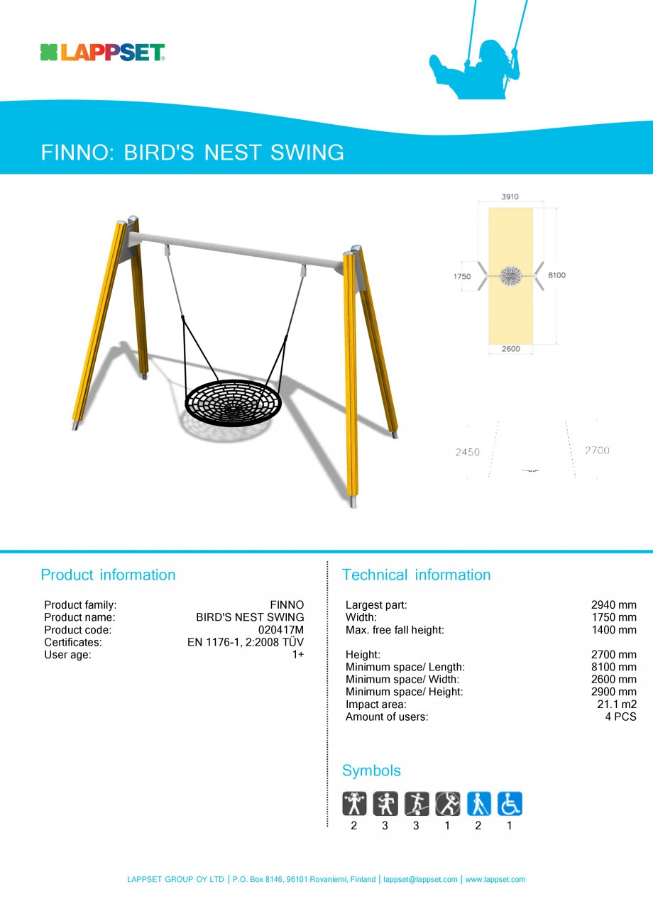 Pagina 1-Echipament de joaca pentru copii - BIRD'S NEST SWING 020417M LAPPSET NEW FINNO Fisa tehnica...