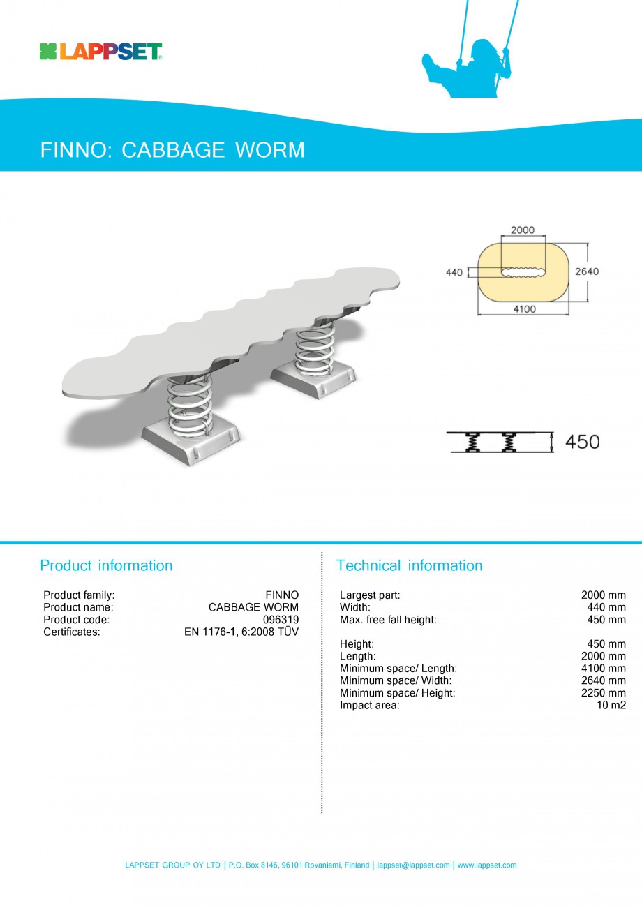 Pagina 1-Echipament de joaca pentru copii - CABBAGE WORM 096319 LAPPSET NEW FINNO Fisa tehnica Engleza FINNO:...