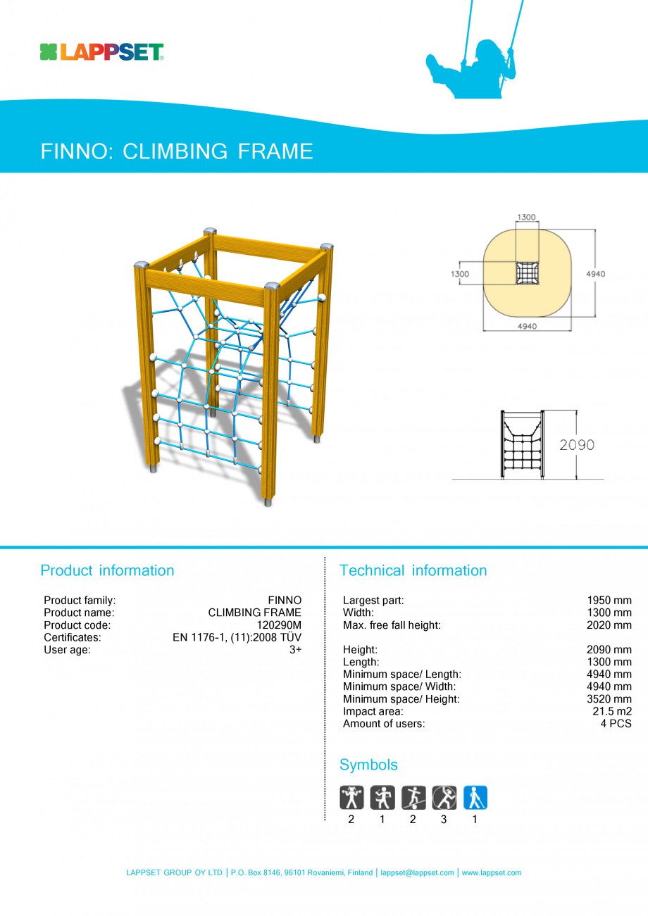 Pagina 1-Echipament de joaca pentru copii - CLIMBING FRAME 120290M LAPPSET NEW FINNO Fisa tehnica Engleza...