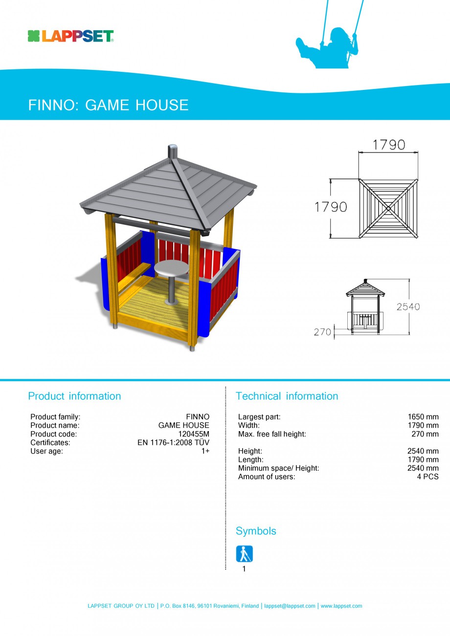Pagina 1-Echipament de joaca pentru copii - GAME HOUSE 120455M LAPPSET NEW FINNO Fisa tehnica Engleza FINNO: ...