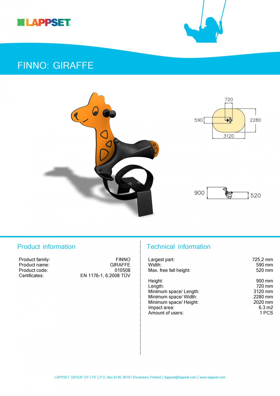 Pagina 1-Echipament de joaca pentru copii - GIRAFFE 010508 LAPPSET NEW FINNO Fisa tehnica Engleza FINNO:...