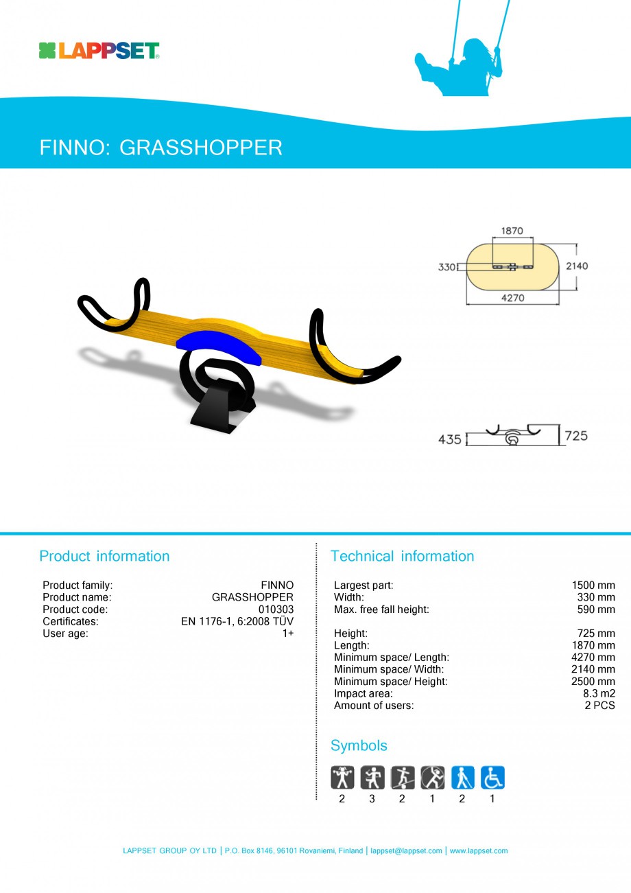 Pagina 1-Echipament de joaca pentru copii - GRASSHOPPER 010303 LAPPSET NEW FINNO Fisa tehnica Engleza FINNO: ...