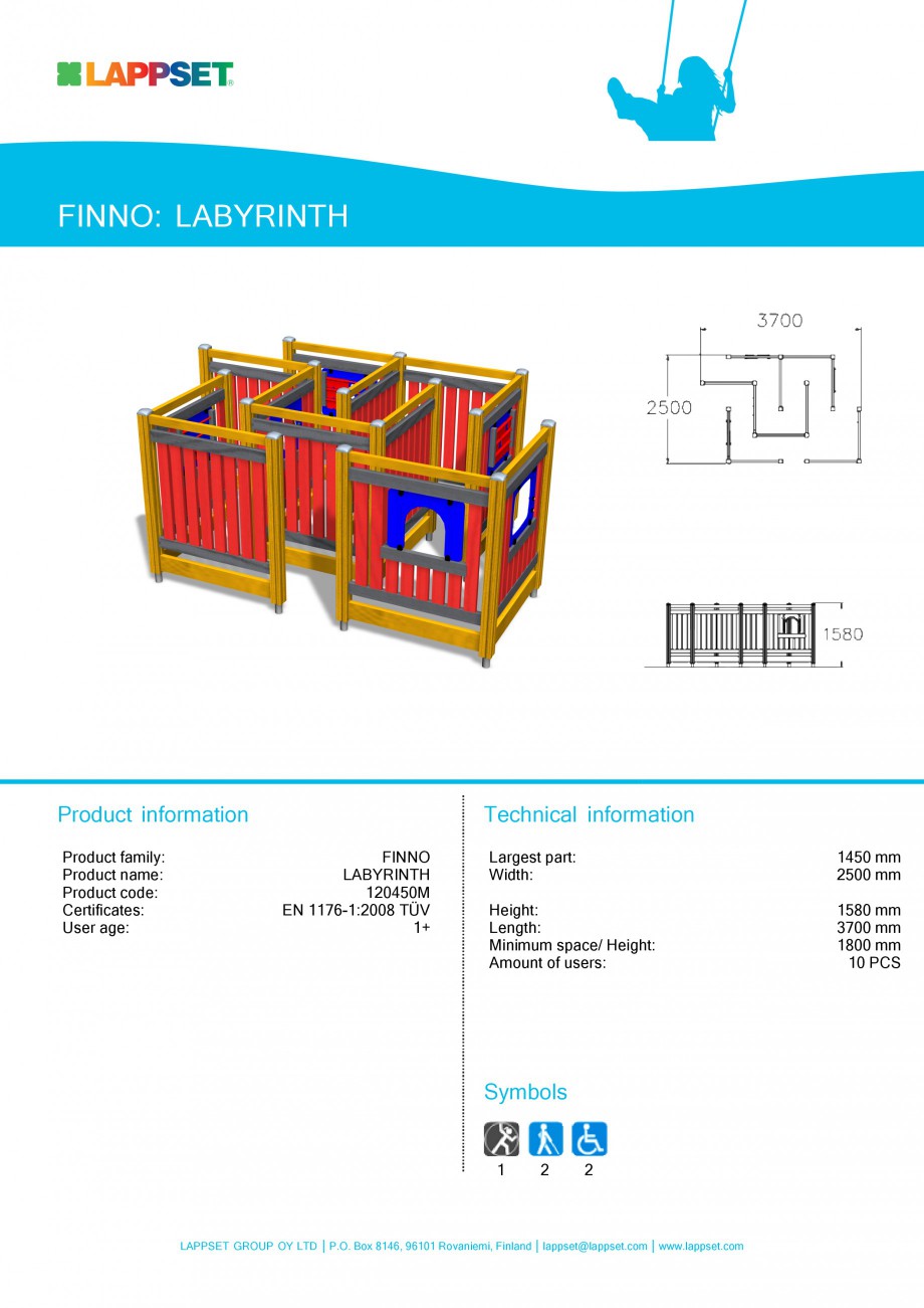 Pagina 1-Echipament de joaca pentru copii - LABYRINTH 120450M LAPPSET NEW FINNO Fisa tehnica Engleza FINNO:...