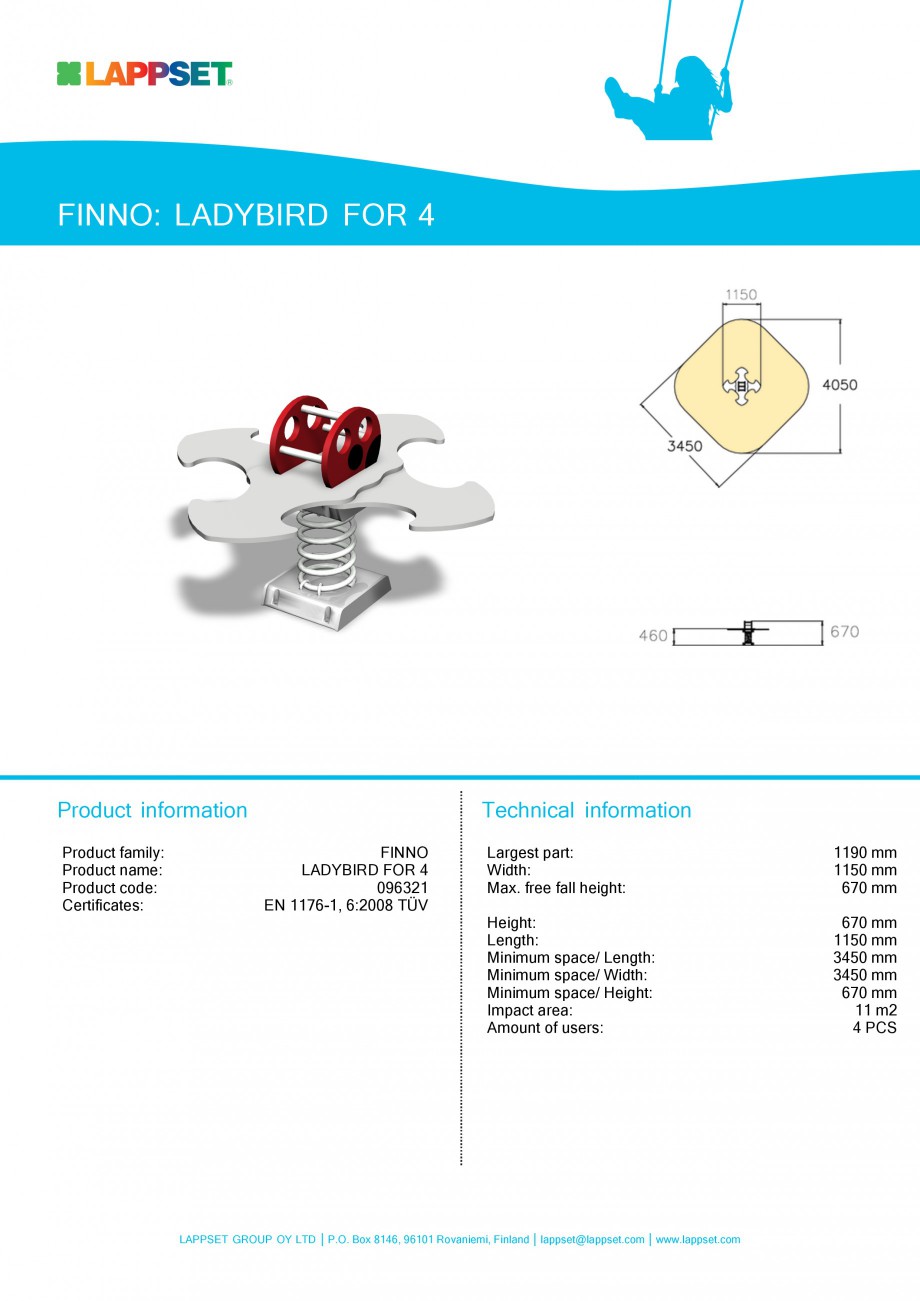 Pagina 1-Echipament de joaca pentru copii - LADYBIRD FOR 4 096321 LAPPSET NEW FINNO Fisa tehnica Engleza...