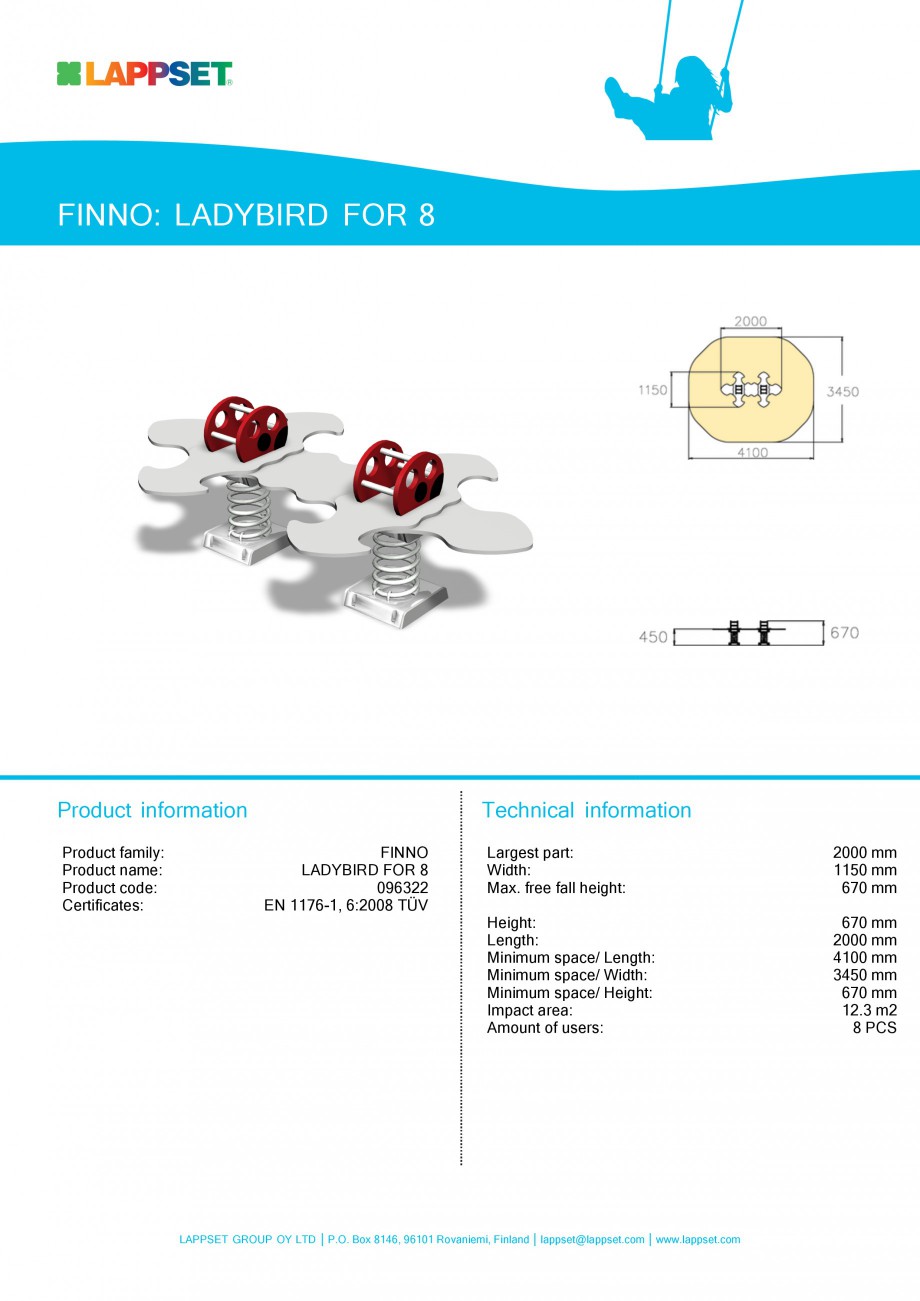 Pagina 1-Echipament de joaca pentru copii - LADYBIRD FOR 8 096322 LAPPSET NEW FINNO Fisa tehnica Engleza...