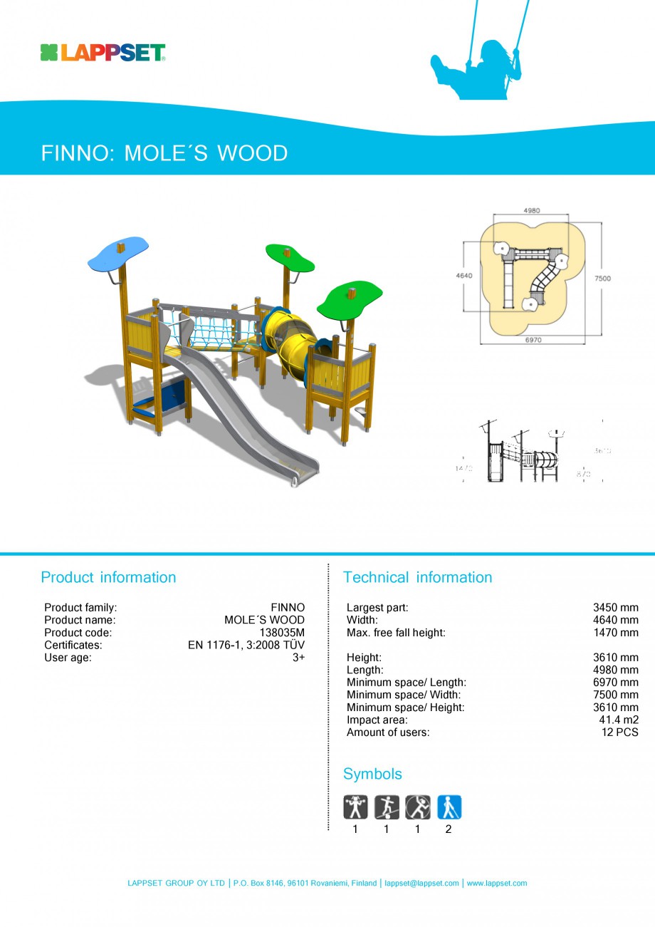 Pagina 1-Echipament de joaca pentru copii - MOLE'S WOOD 138035M LAPPSET NEW FINNO Fisa tehnica Engleza...