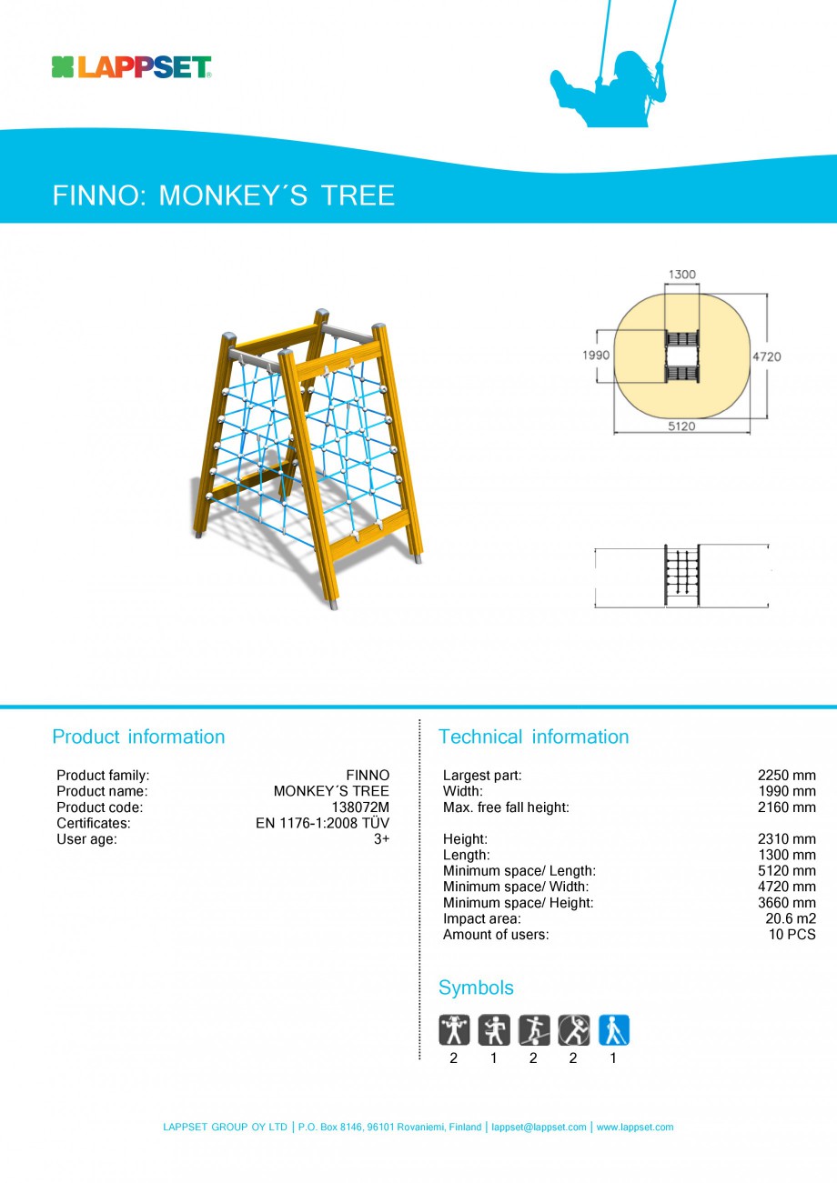 Pagina 1-Echipament de joaca pentru copii - MONKEY'S TREE 138072M LAPPSET NEW FINNO Fisa tehnica Engleza...