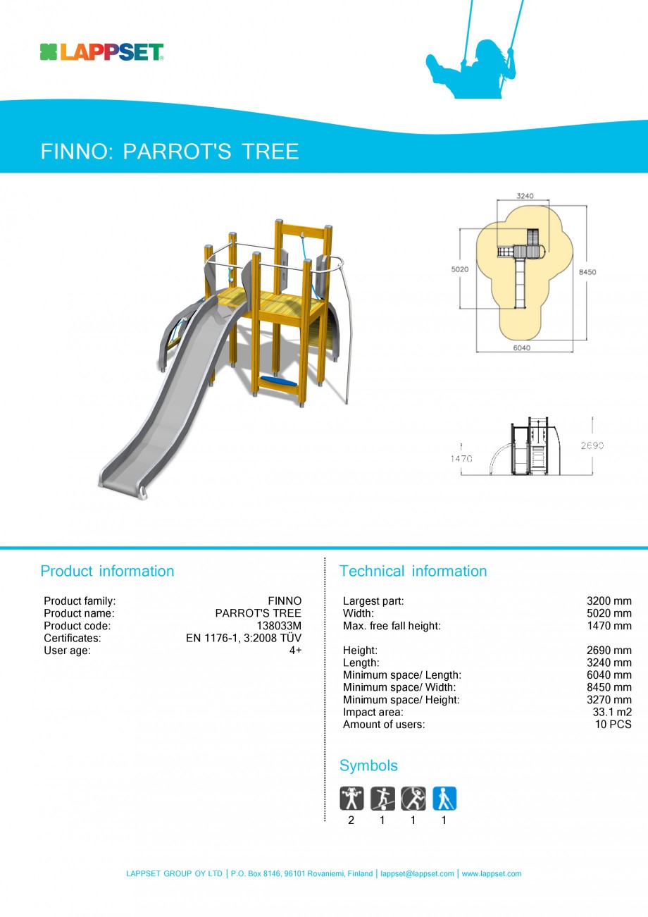 Pagina 1-Echipament de joaca pentru copii - PARROT'S TREE 138033M LAPPSET NEW FINNO Fisa tehnica Engleza...