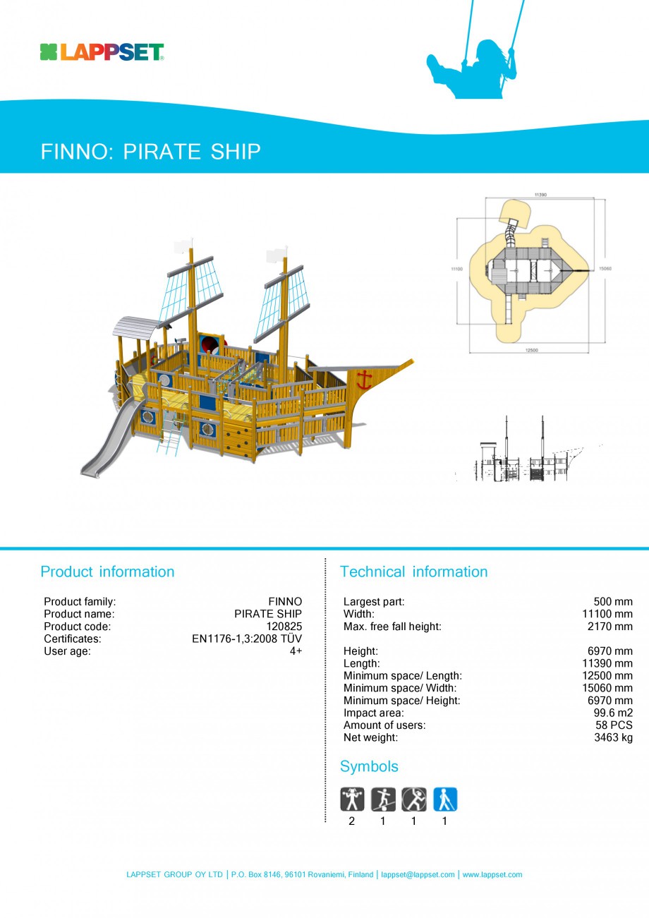 Pagina 1-Echipament de joaca pentru copii - PIRATE SHIP 120825 LAPPSET NEW FINNO Fisa tehnica Engleza FINNO: ...
