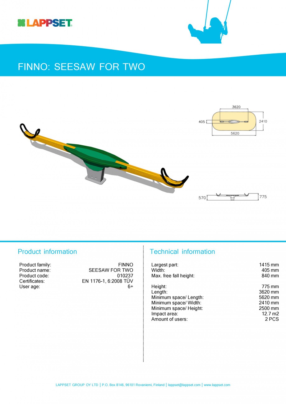 Pagina 1-Echipament de joaca pentru copii - SEESAW FOR TWO 010237 LAPPSET NEW FINNO Fisa tehnica Engleza...
