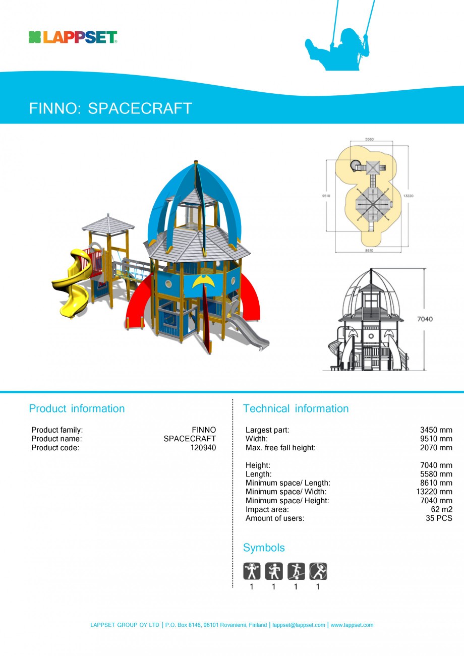Pagina 1-Echipament de joaca pentru copii - SPACECRAFT 120940 LAPPSET NEW FINNO Fisa tehnica Engleza FINNO:...