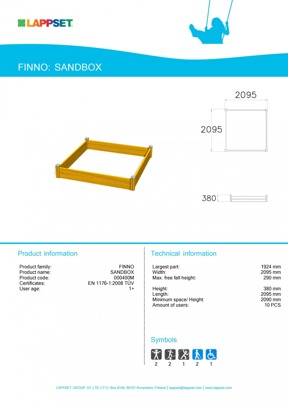 Pagina 1-Echipament de joaca pentru copii - STANDBOX 000400M LAPPSET NEW FINNO Fisa tehnica Engleza FINNO:...