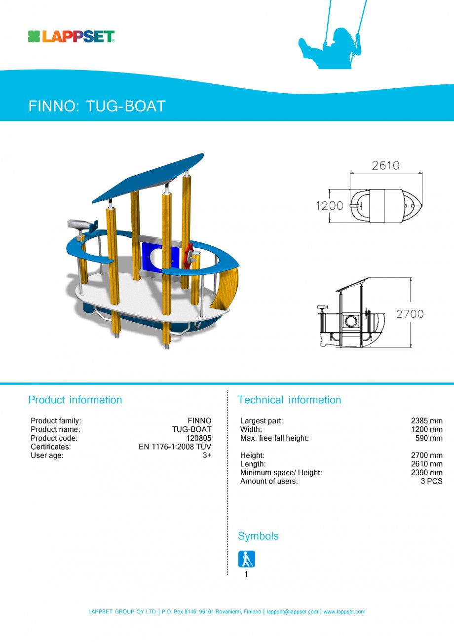 Pagina 1-Echipament de joaca pentru copii - TUG-BOAT 120805 LAPPSET NEW FINNO Fisa tehnica Engleza FINNO:...