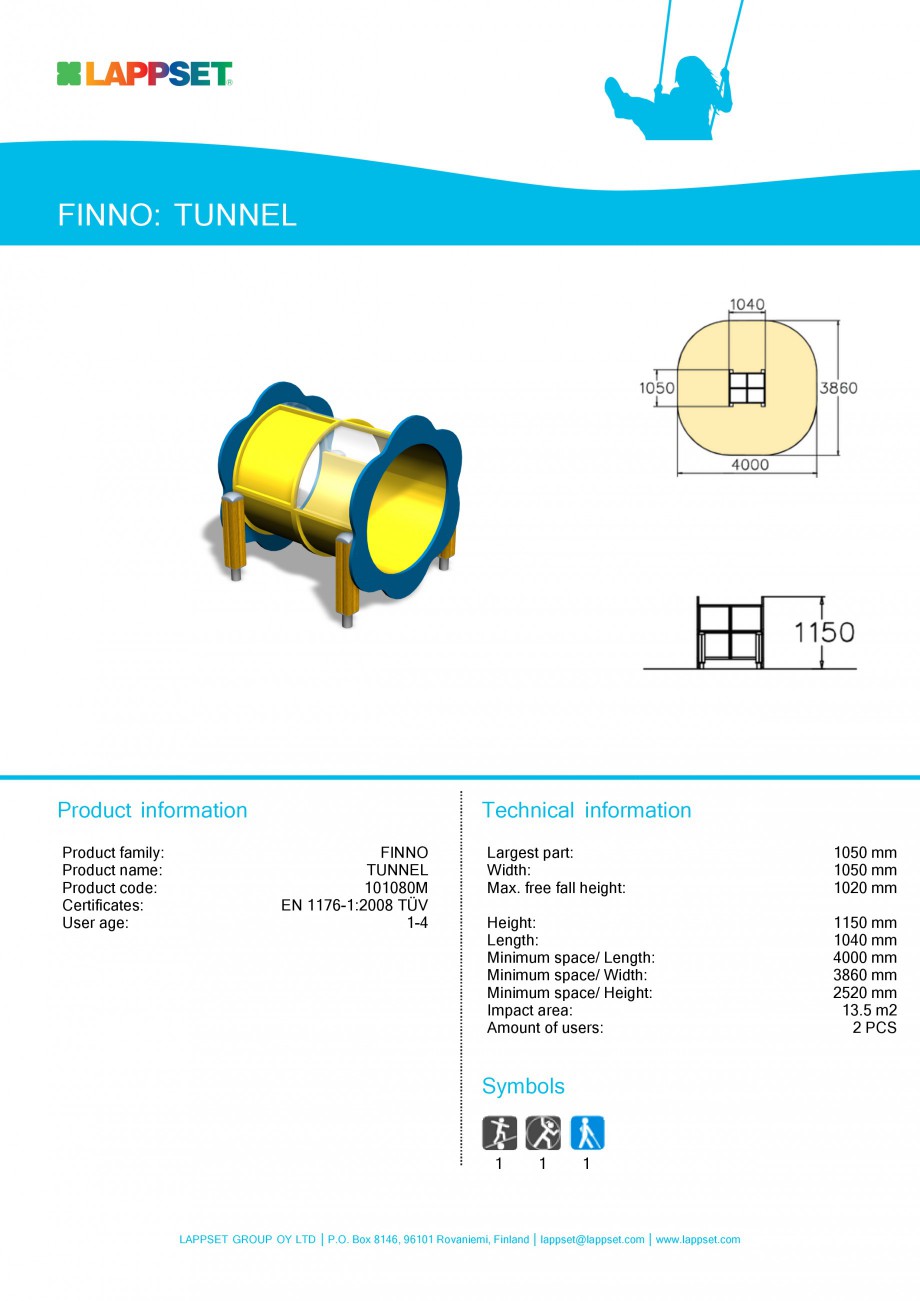 Pagina 1-Echipament de joaca pentru copii - TUNNEL 101080M LAPPSET NEW FINNO Fisa tehnica Engleza FINNO:...