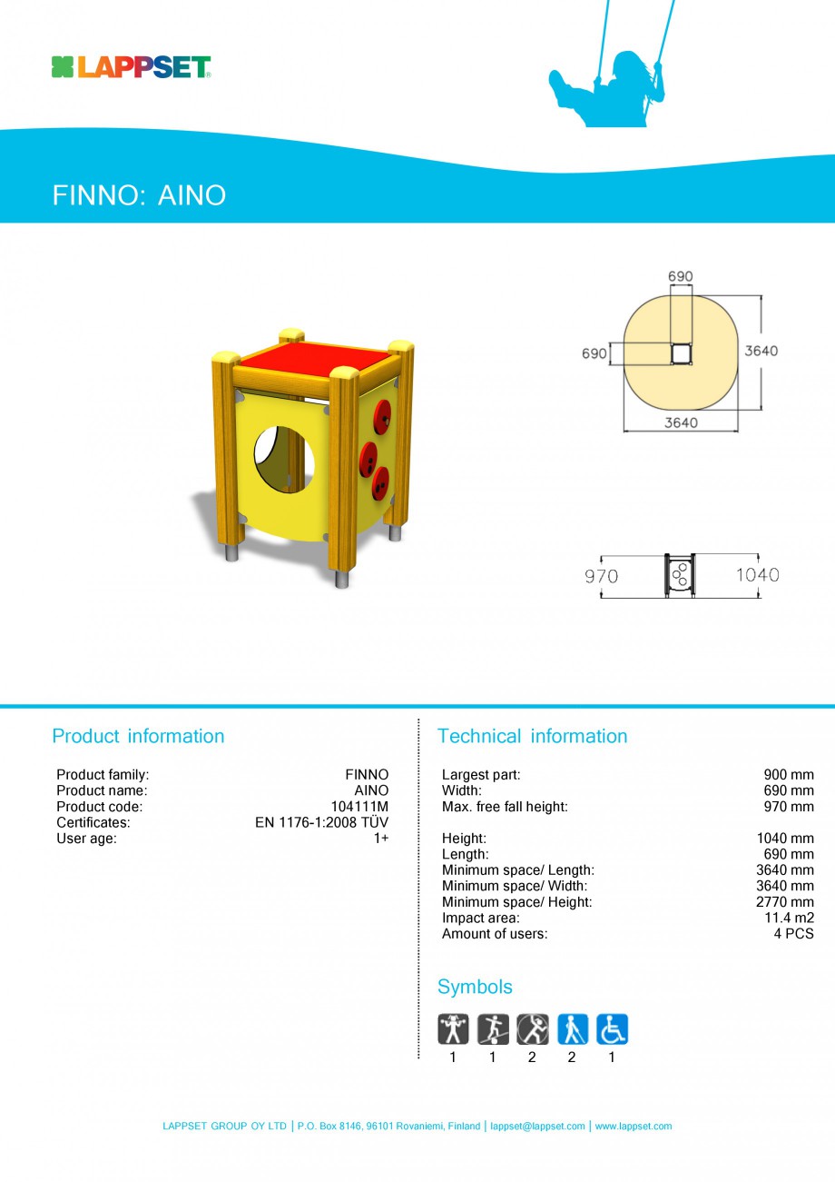 Pagina 1 - Echipament de joaca pentru copii sub 4 ani - AINO 104111 LAPPSET FINNO ABC Fisa tehnica...