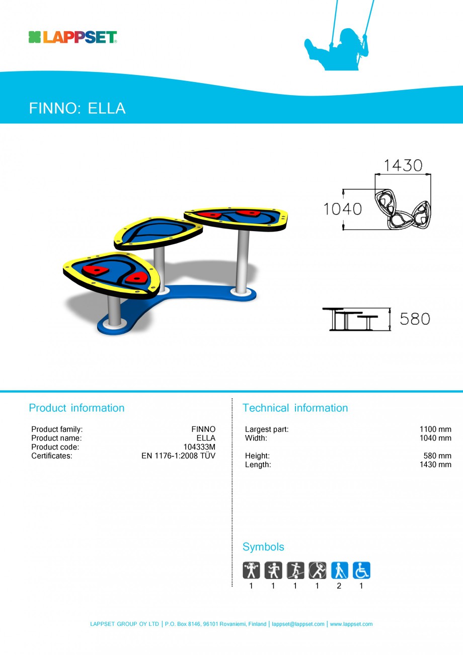 Pagina 1-Echipament de joaca pentru copii sub 4 ani - ELLA 104333M LAPPSET FINNO ABC Fisa tehnica Engleza...