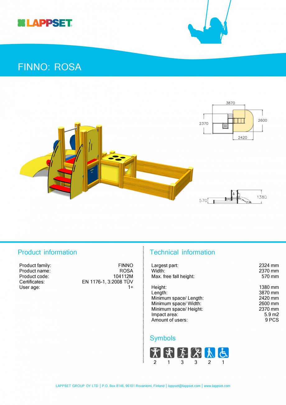 Pagina 1-Echipament de joaca pentru copii sub 4 ani - ROSA 104112 LAPPSET FINNO ABC Fisa tehnica Engleza...
