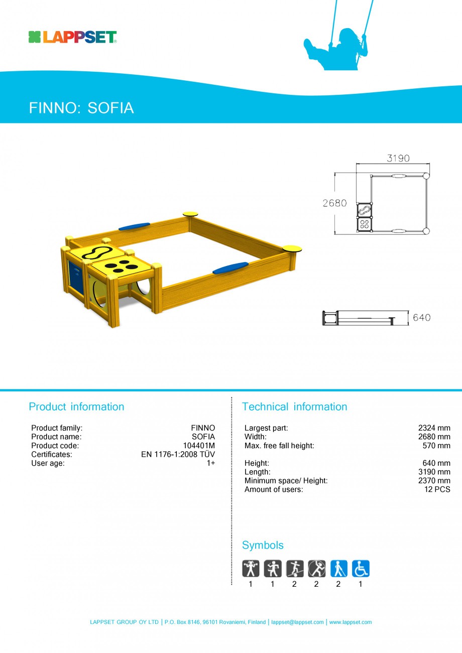 Pagina 1-Echipament de joaca pentru copii sub 4 ani - SOFIA 104401 LAPPSET FINNO ABC Fisa tehnica Engleza...