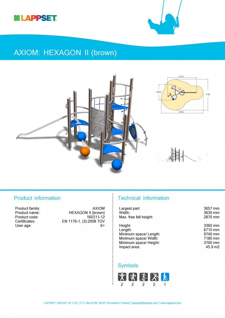 Pagina 1-Echipament de joaca pentru copii - HEXAGON II 160311 LAPPSET Fisa tehnica Engleza AXIOM: HEXAGON II ...
