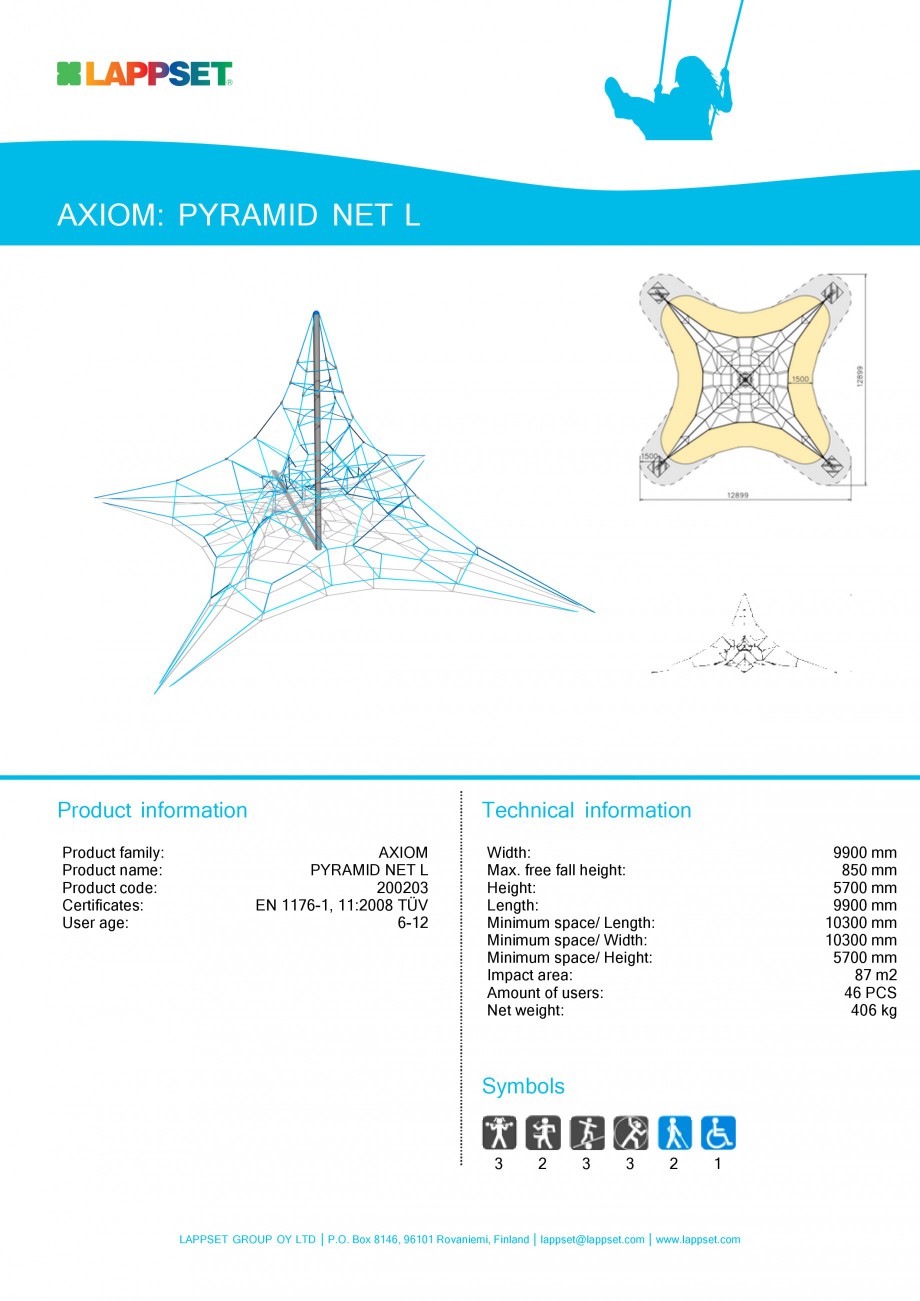 Pagina 1-Echipament de joaca pentru copii - PYRAMID NET L 200203 LAPPSET Fisa tehnica Engleza AXIOM: PYRAMID ...