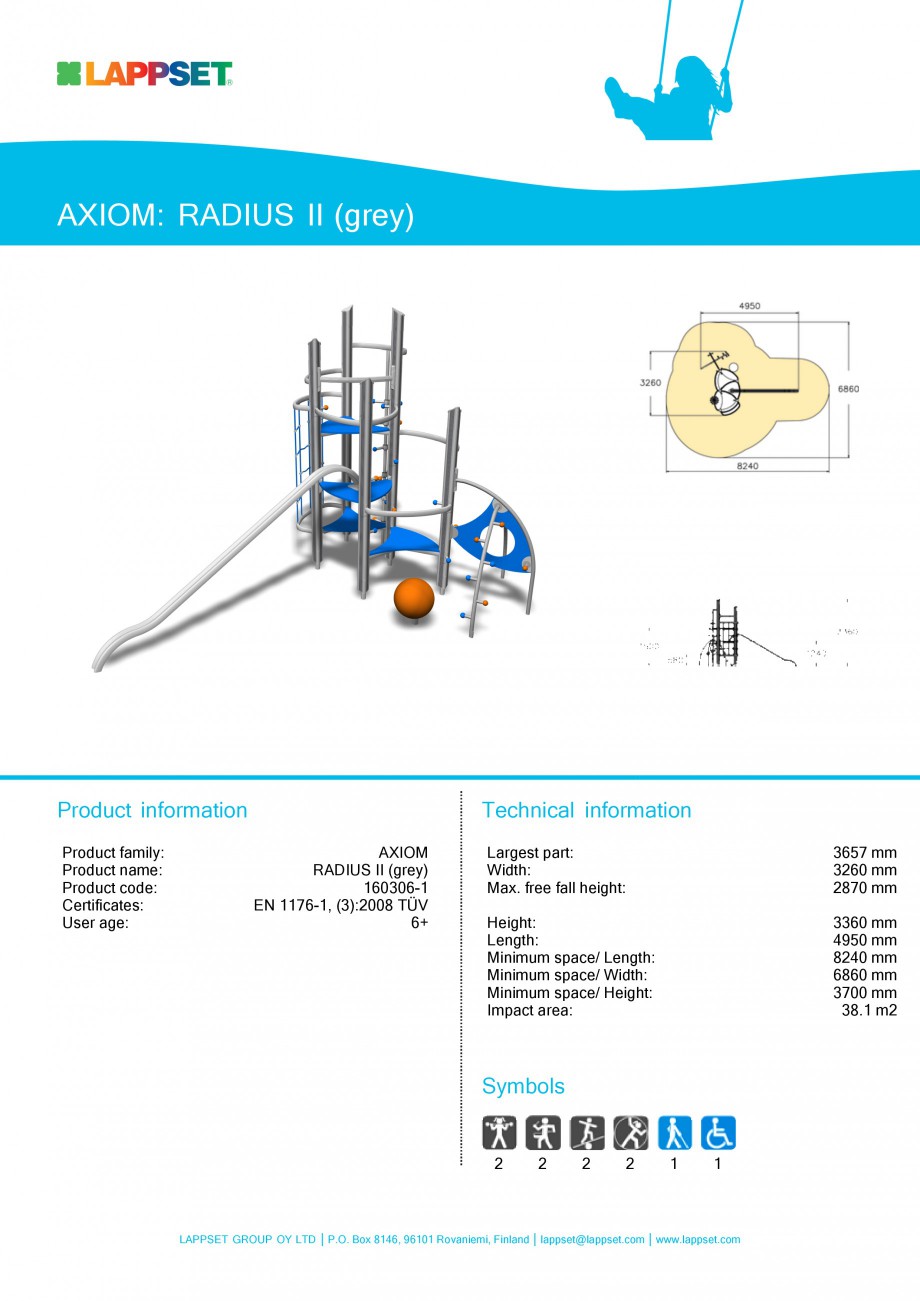 Pagina 1-Echipament de joaca pentru copii - RADIUS II 160306 LAPPSET Fisa tehnica Engleza AXIOM: RADIUS II...
