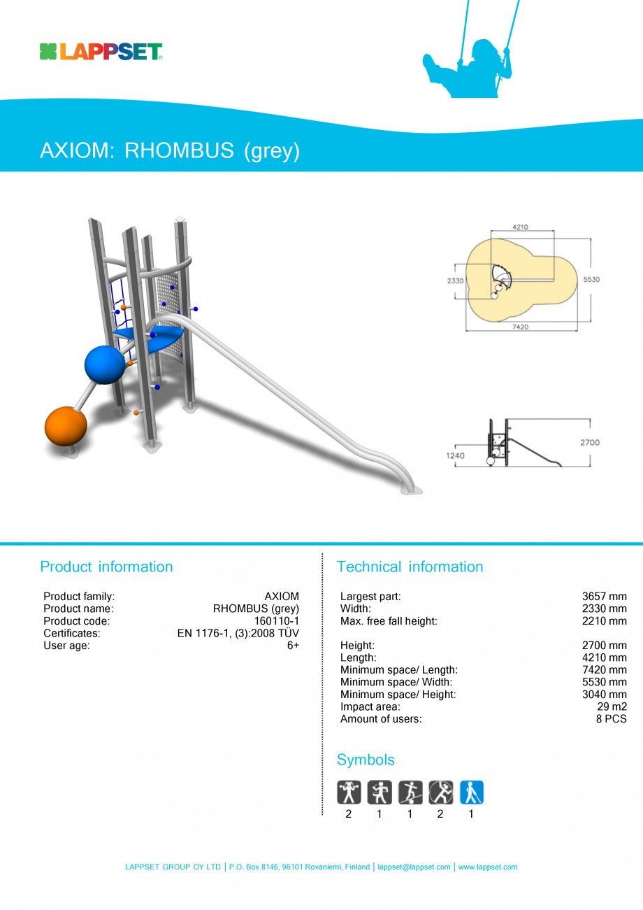 Pagina 1-Echipament de joaca pentru copii - RHOMBUS 160110 LAPPSET Fisa tehnica Engleza AXIOM: RHOMBUS (grey)...