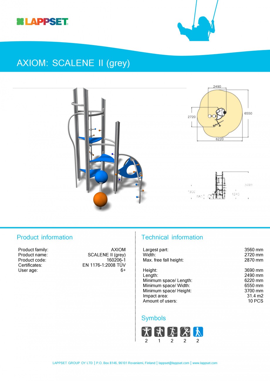 Pagina 1-Echipament de joaca pentru copii - SCALENE II  160206 LAPPSET Fisa tehnica Engleza AXIOM: SCALENE II...