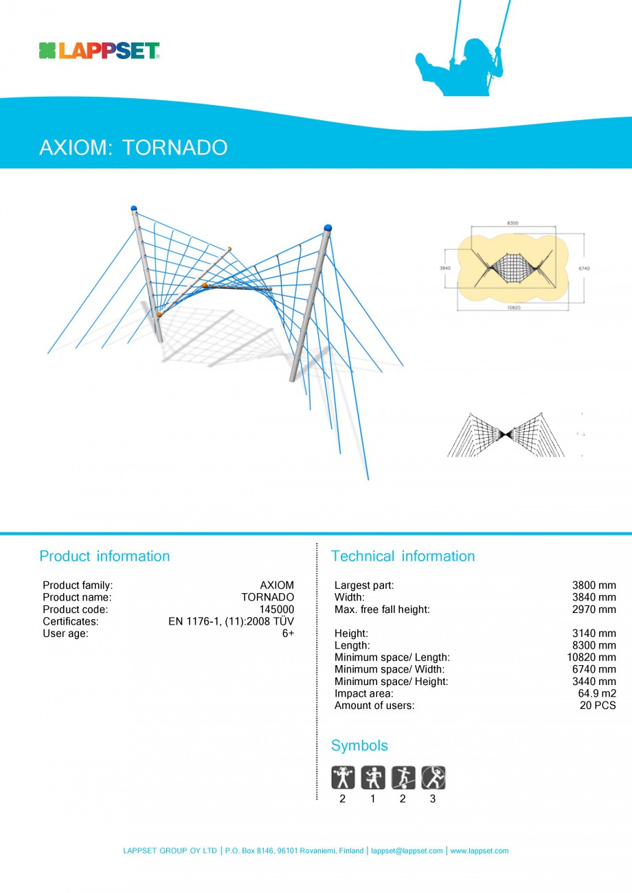 Pagina 1-Echipament de joaca pentru copii - TORNADO 145000 LAPPSET Fisa tehnica Engleza AXIOM: TORNADO
...