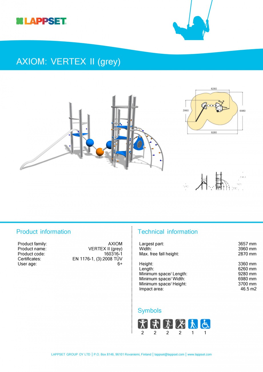 Pagina 1-Echipament de joaca pentru copii - VERTEX II 160316 LAPPSET Fisa tehnica Engleza AXIOM: VERTEX II...