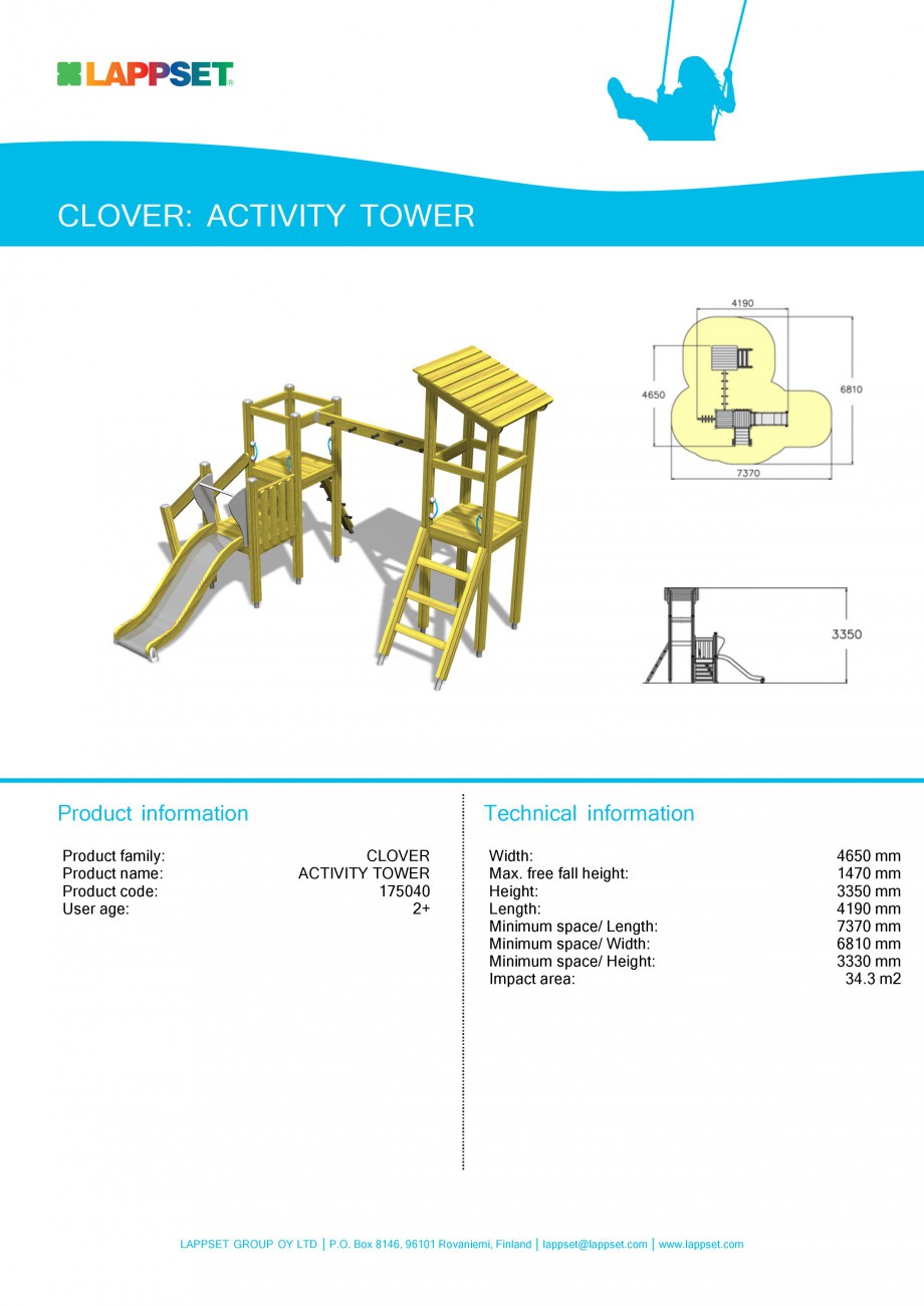 Pagina 1-Echipament de joaca pentru copii - ACTIVITY TOWER 175040 LAPPSET CLOVER Fisa tehnica Engleza CLOVER:...