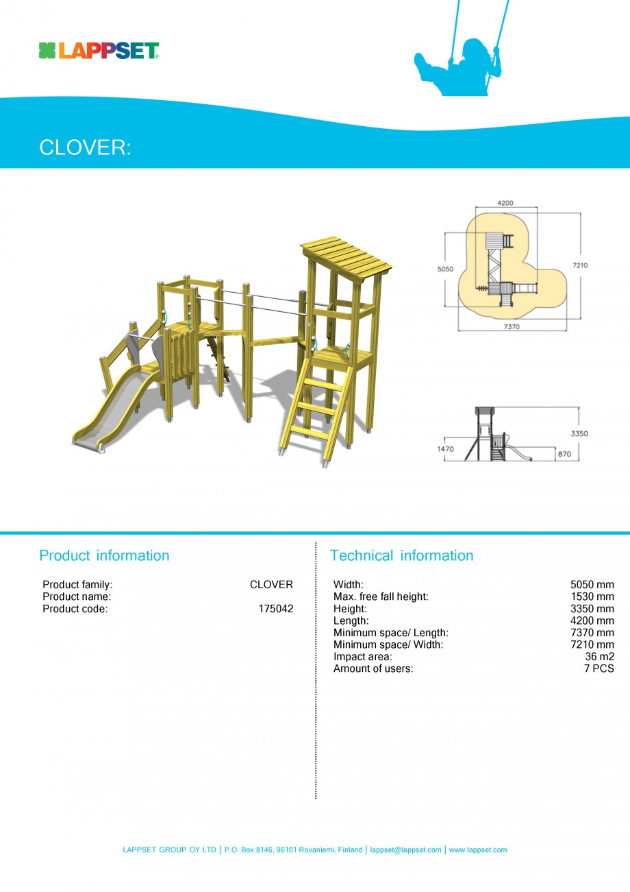 Pagina 1-Echipament de joaca pentru copii - ACTIVITY TOWER 175042 LAPPSET CLOVER Fisa tehnica Engleza CLOVER:...