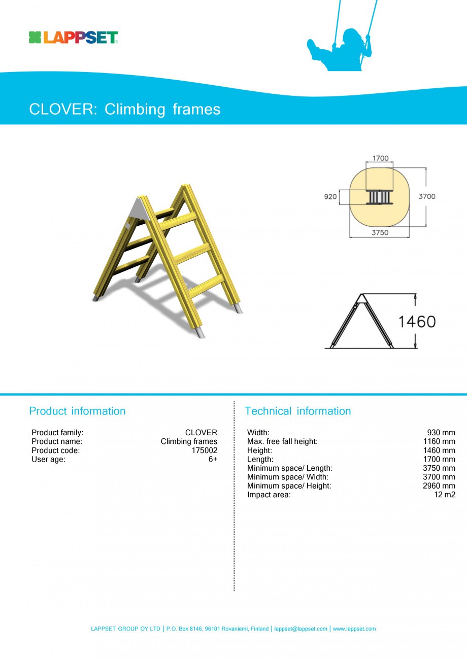 Pagina 1-Echipament de joaca pentru copii - CLIMBING FRAMES 175002 LAPPSET CLOVER Fisa tehnica Engleza...