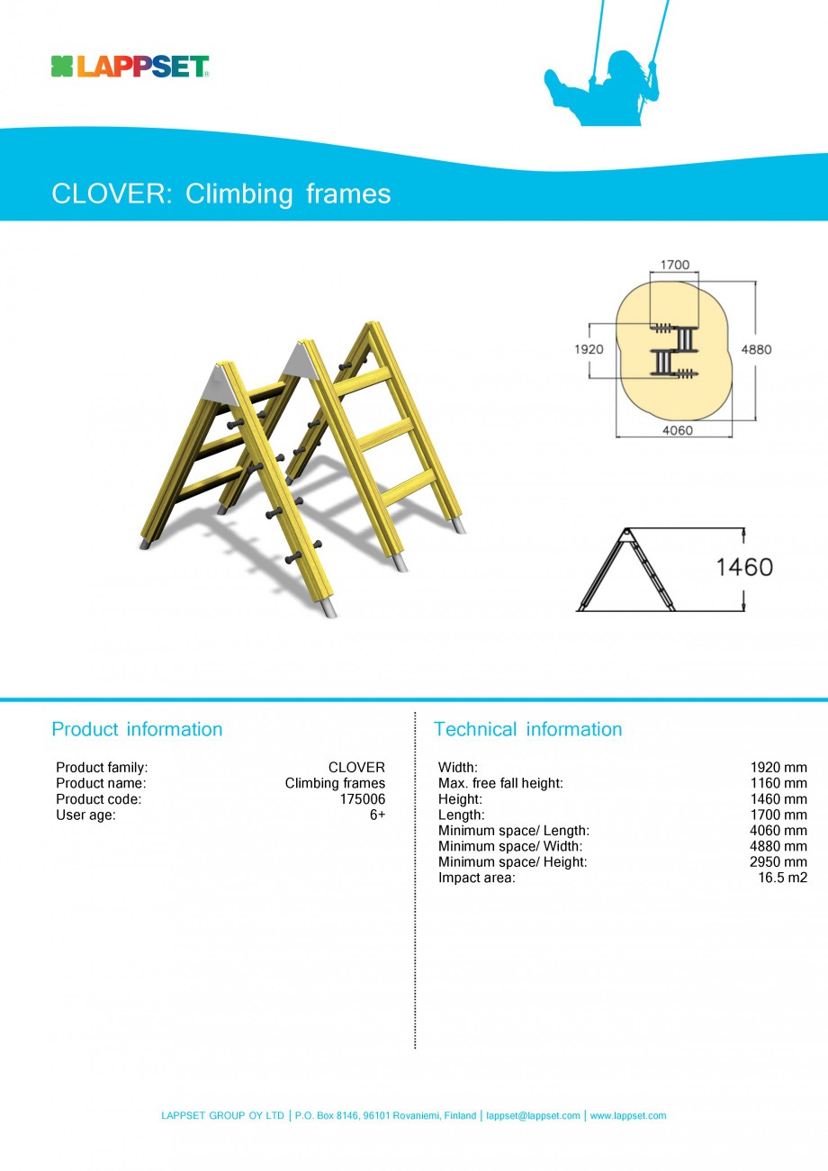 Pagina 1-Echipament de joaca pentru copii - CLIMBING FRAMES 175006 LAPPSET CLOVER Fisa tehnica Engleza...