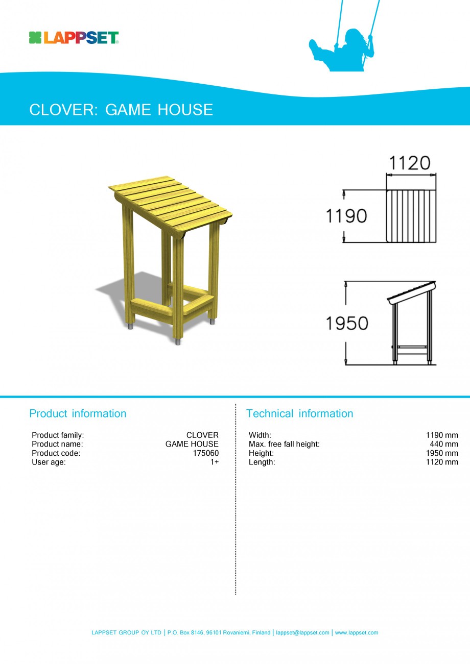 Pagina 1-Echipament de joaca pentru copii - GAME HOUSE 175060 LAPPSET CLOVER Fisa tehnica Engleza CLOVER:...