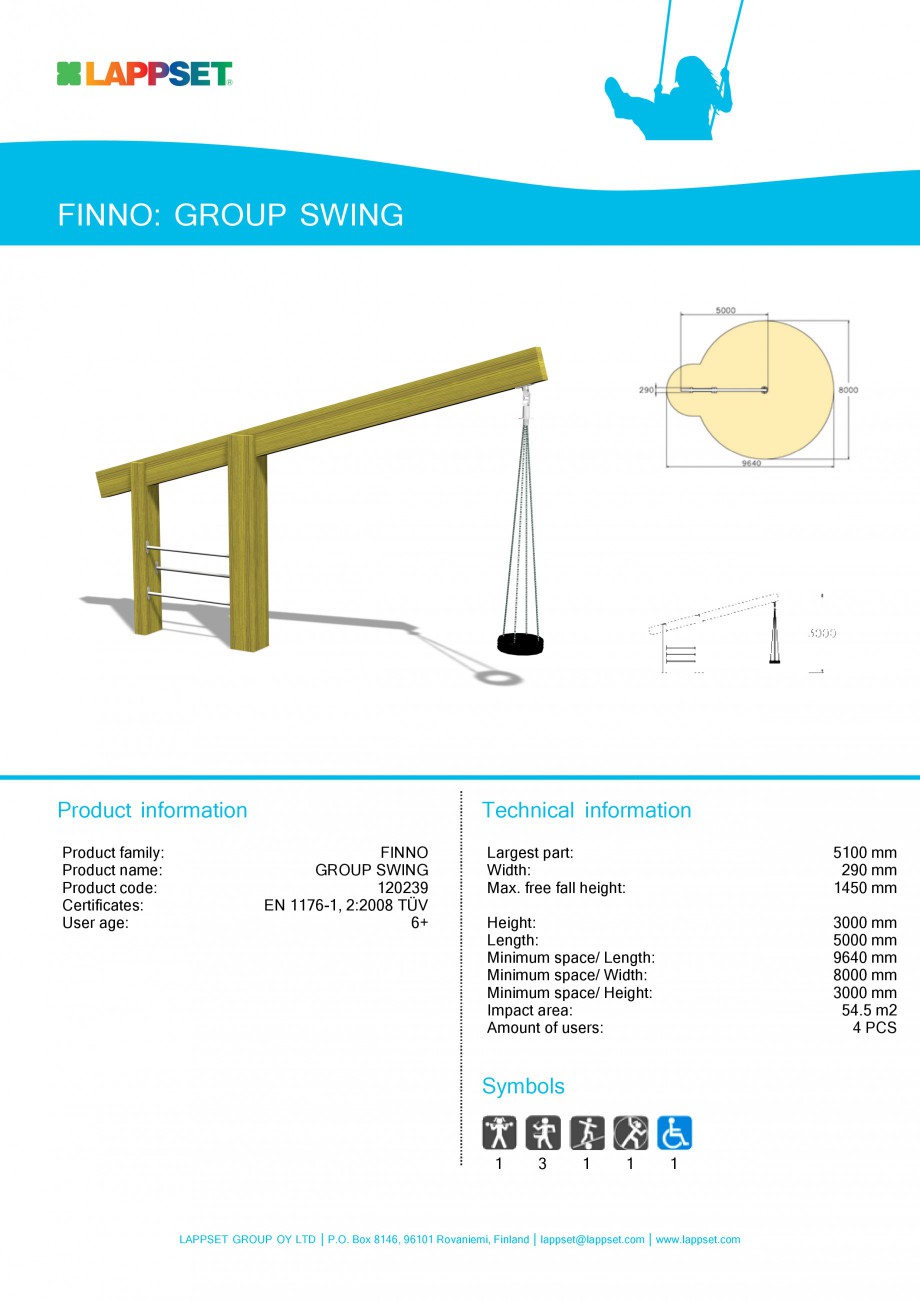 Pagina 1-Echipament de joaca pentru copii - GROUP SWING 120239 LAPPSET CLOVER Fisa tehnica Engleza FINNO:...