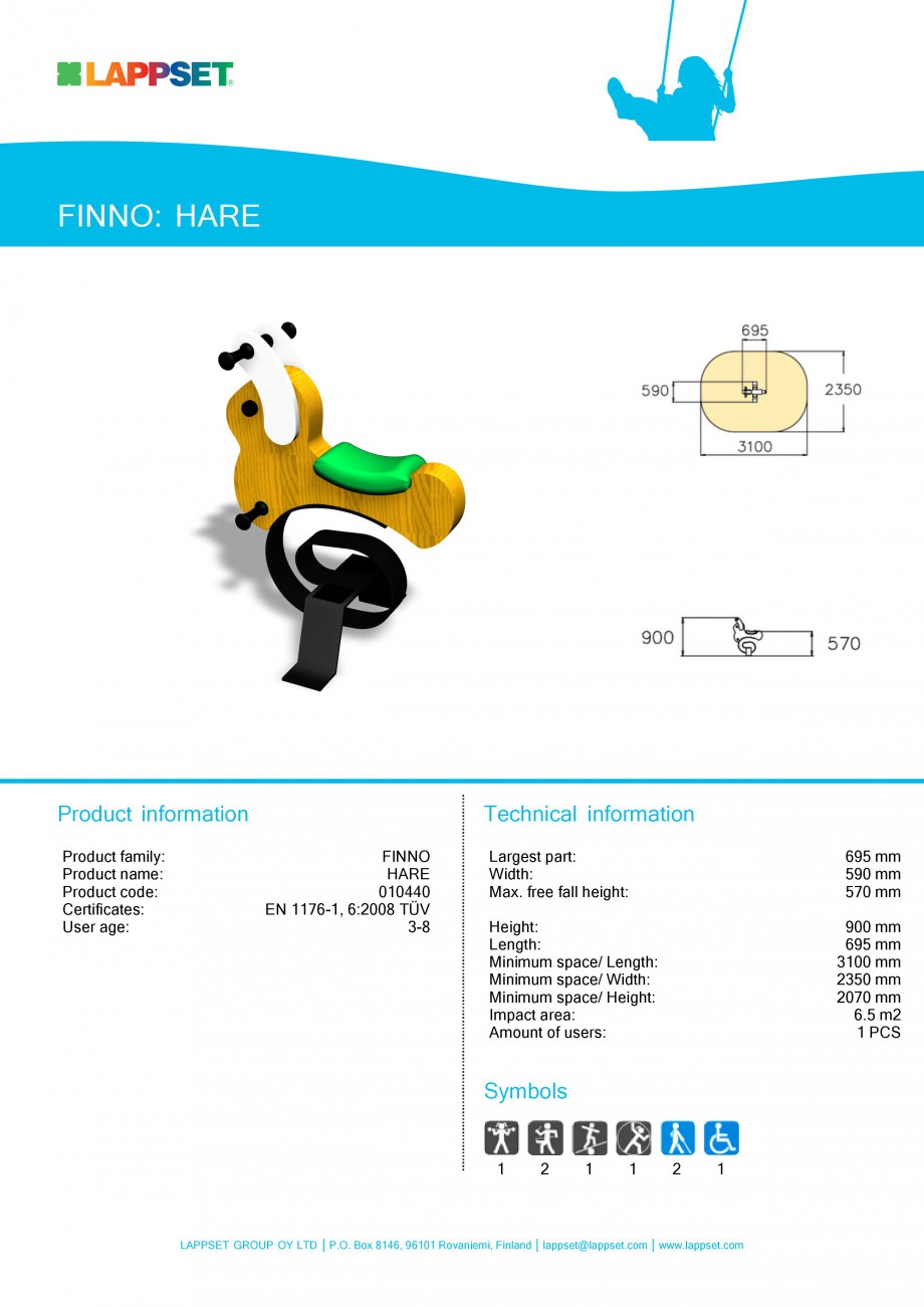 Pagina 1-Echipament de joaca pentru copii - HARE 010440 LAPPSET CLOVER Fisa tehnica Engleza FINNO: HARE
...