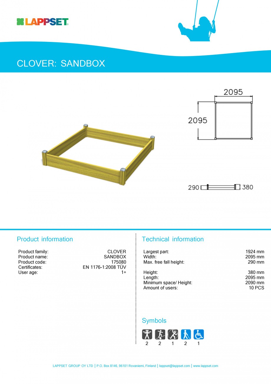 Pagina 1-Echipament de joaca pentru copii - SANDBOX 175080 LAPPSET CLOVER Fisa tehnica Engleza CLOVER:...