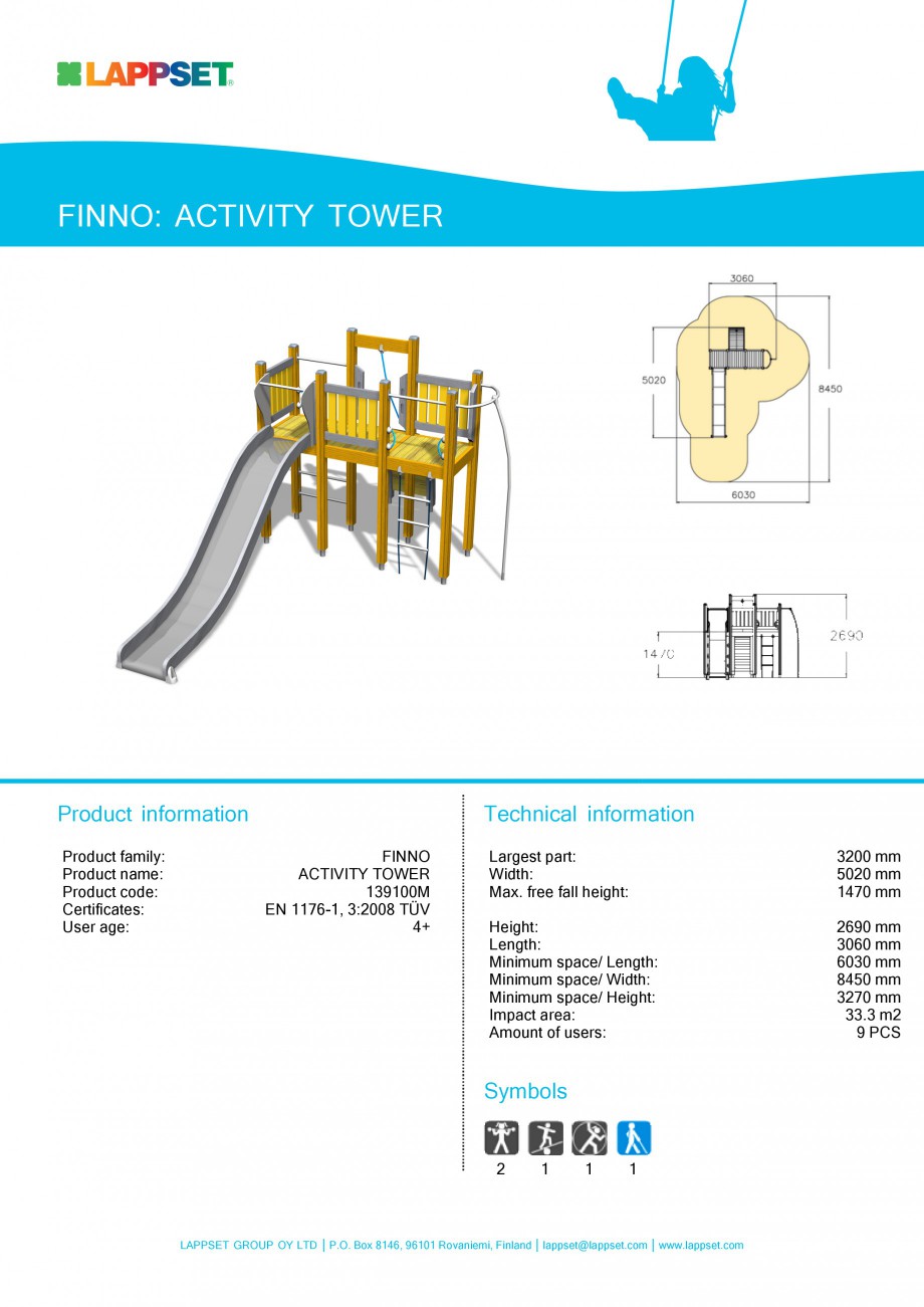 Pagina 1-Echipament de joaca pentru copii - ACTIVITY TOWER 139100M LAPPSET NEW FINNO Fisa tehnica Engleza...
