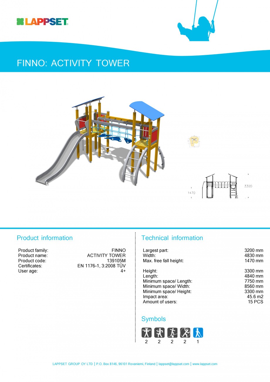 Pagina 1-Echipament de joaca pentru copii - ACTIVITY TOWER 139105M LAPPSET NEW FINNO Fisa tehnica Engleza...