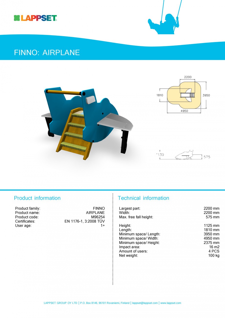 Pagina 1-Echipament de joaca pentru copii - AIRPLANE M96254 LAPPSET NEW FINNO Fisa tehnica Engleza FINNO:...