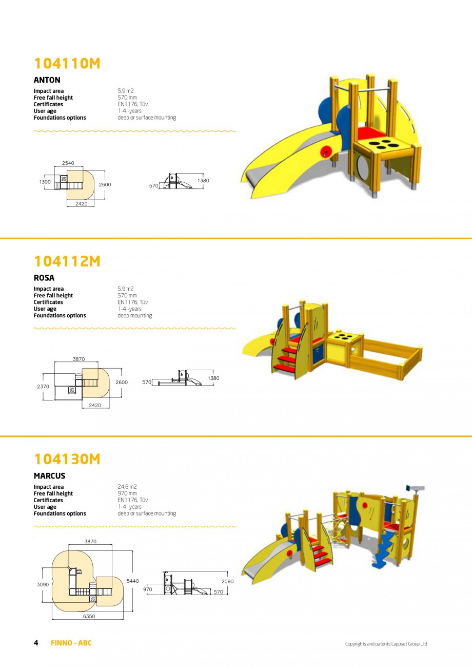 Pagina 4-Echipamente de joaca din lemn pentru copii foarte mici LAPPSET FINNO ABC Catalog, brosura Engleza ...