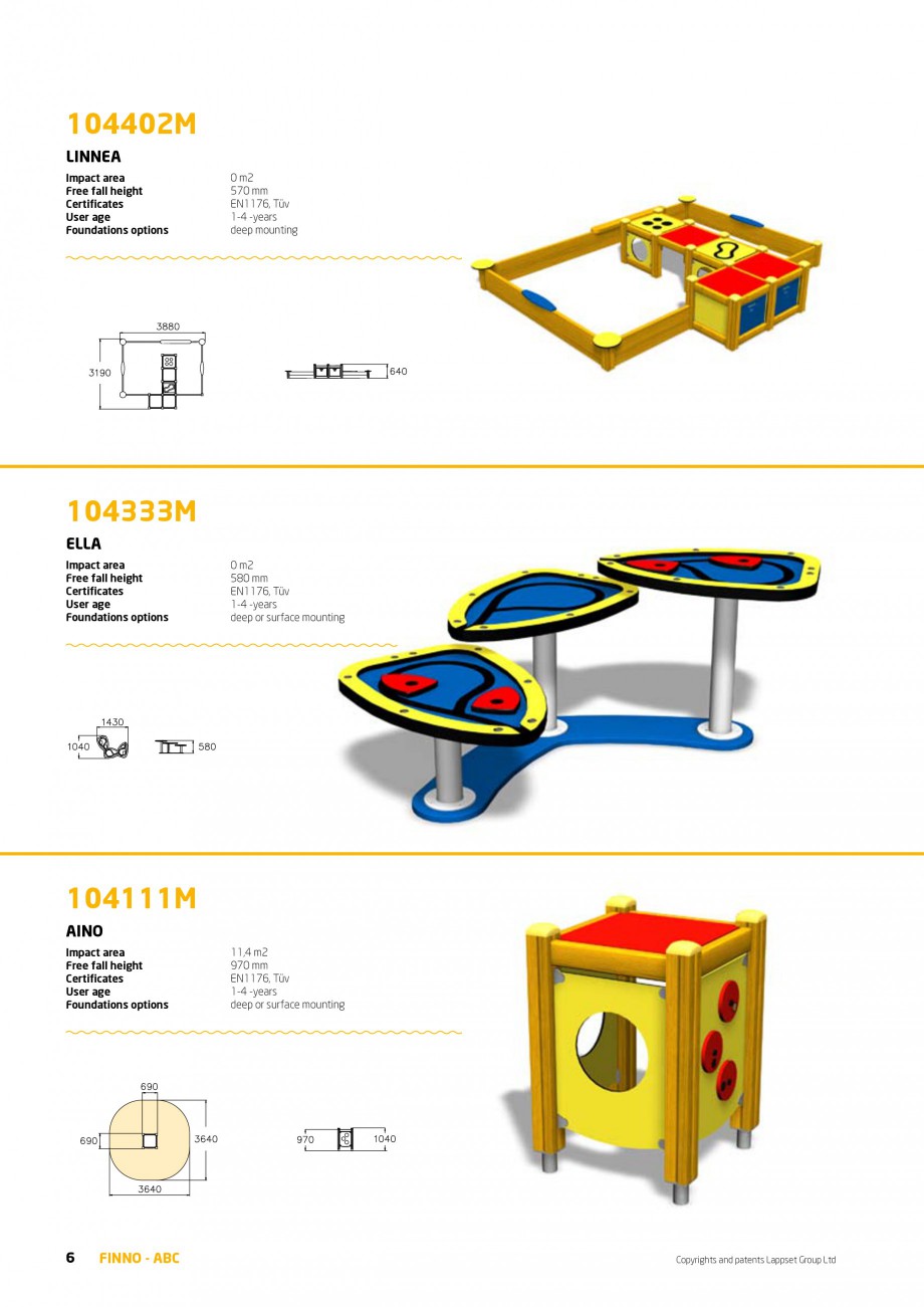 Pagina 6-Echipamente de joaca din lemn pentru copii foarte mici LAPPSET FINNO ABC Catalog, brosura Engleza...
