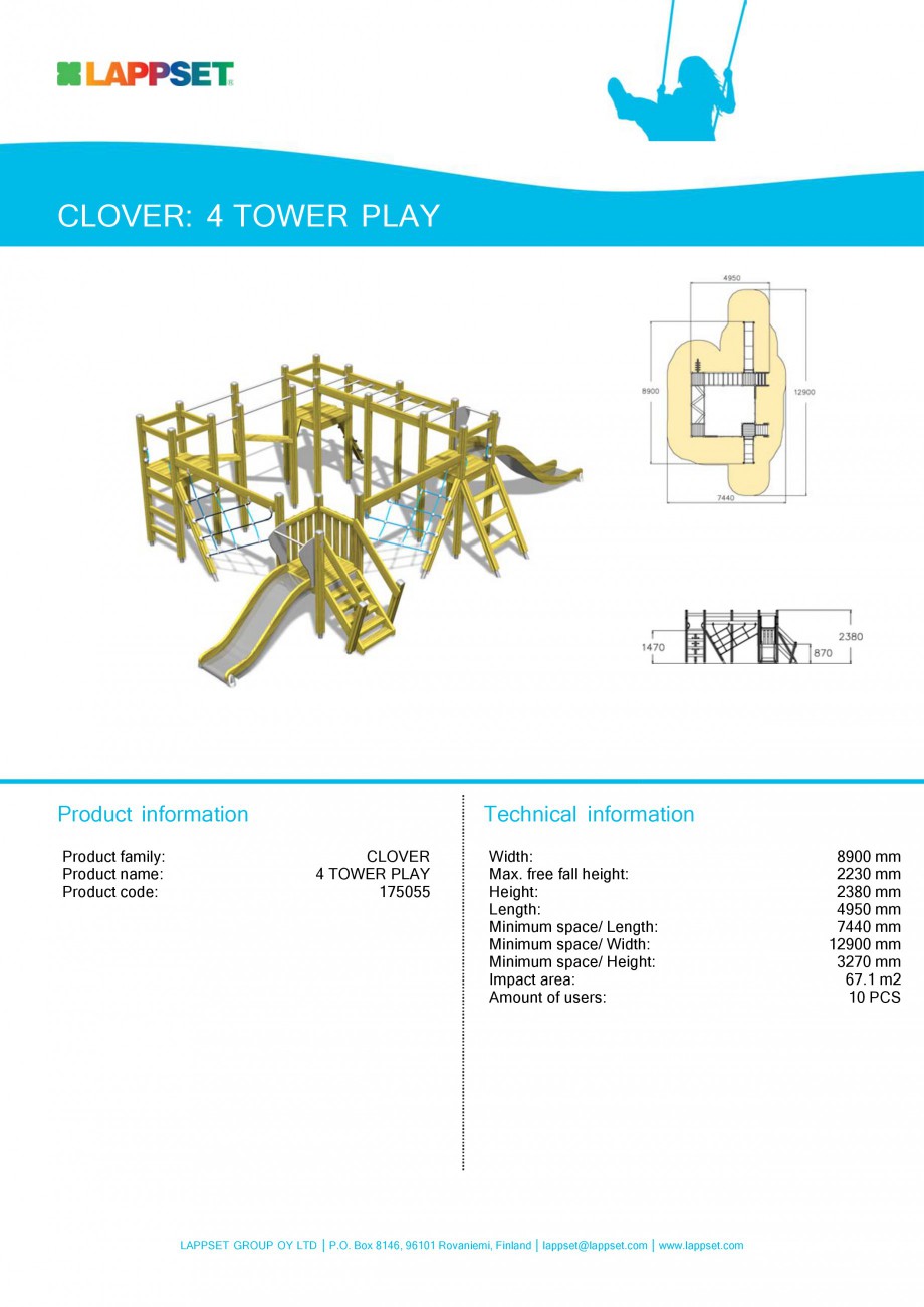 Pagina 1-Echipamente de joaca pentru copii LAPPSET CLOVER Fisa tehnica Engleza CLOVER: 4 TOWER PLAY
...