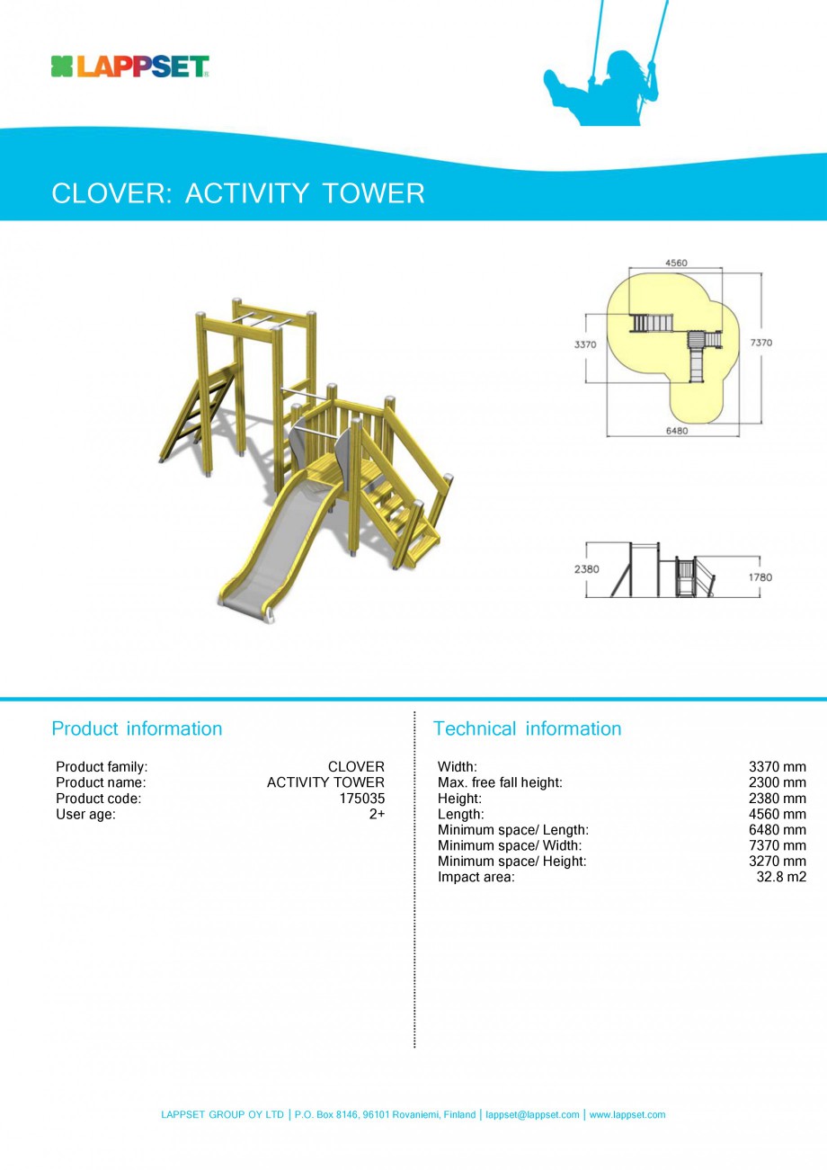 Pagina 2-Echipamente de joaca pentru copii LAPPSET CLOVER Fisa tehnica Engleza roduct name:
Product code:...