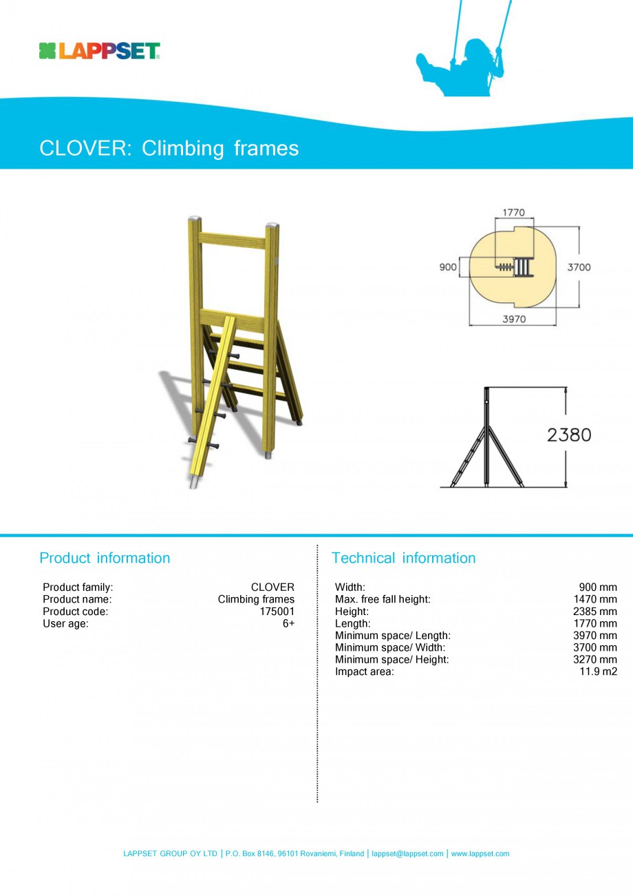 Pagina 12-Echipamente de joaca pentru copii LAPPSET CLOVER Fisa tehnica Engleza imum space/ Width:
Minimum...