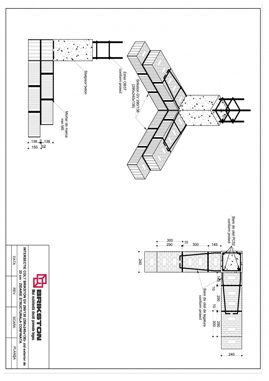 Pagina 1-CAD-PDF Intersectie colt - zid exterior de 25 cm BRIKSTON Detaliu de montaj GV 290/138 
