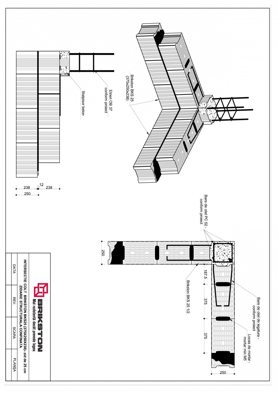 Pagina 1-CAD-PDF Intersectie colt - zid de 25 cm BRIKSTON Detaliu de montaj BKS 25 