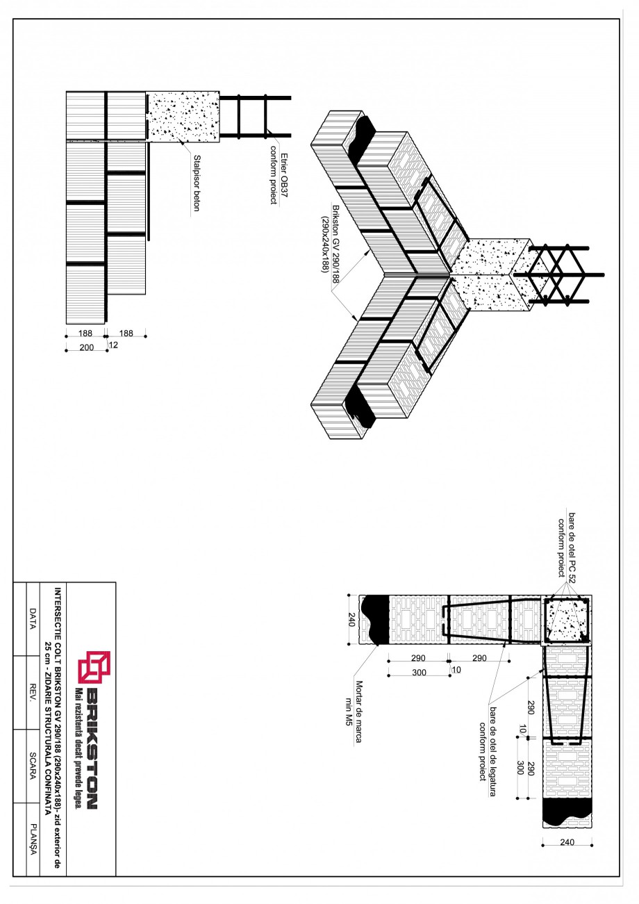 Pagina 1-CAD-PDF Intersectie colt - zid exterior de 25 cm BRIKSTON Detaliu de montaj GV 290/188 