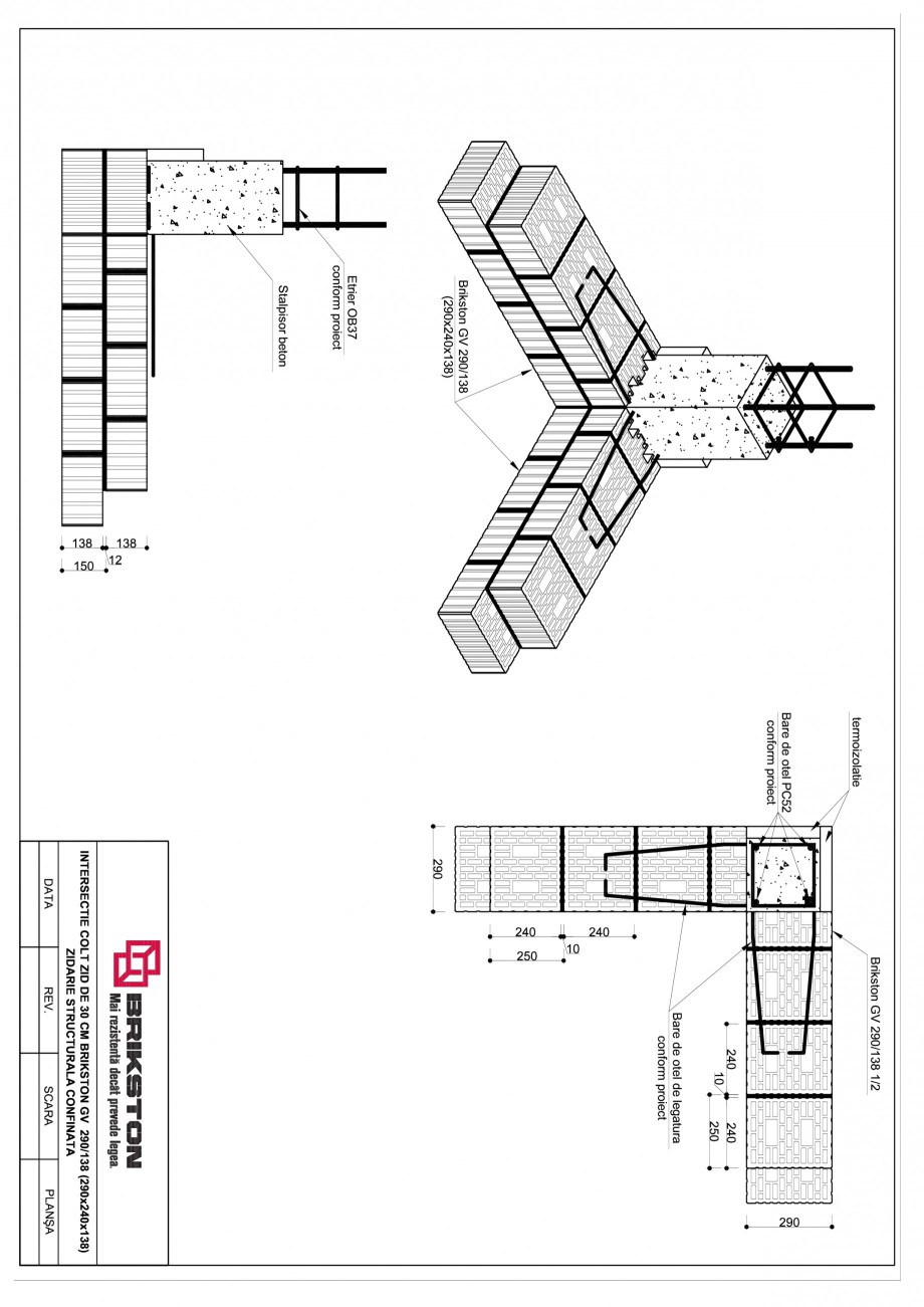 Pagina 1-CAD-PDF Intersectie colt - zid de 30 cm BRIKSTON Detaliu de montaj GV 290/138 