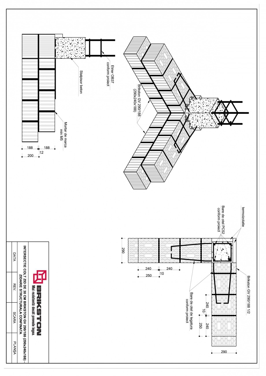 Pagina 1-CAD-PDF Intersectie colt - zid de 30 cm BRIKSTON Detaliu de montaj GV 290/188 